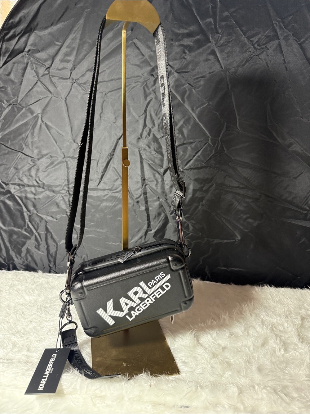 Karl Lagerfeld Black Logo Boxy Messenger Bag